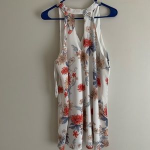 White Cut Out Mock Neck Floral Dress